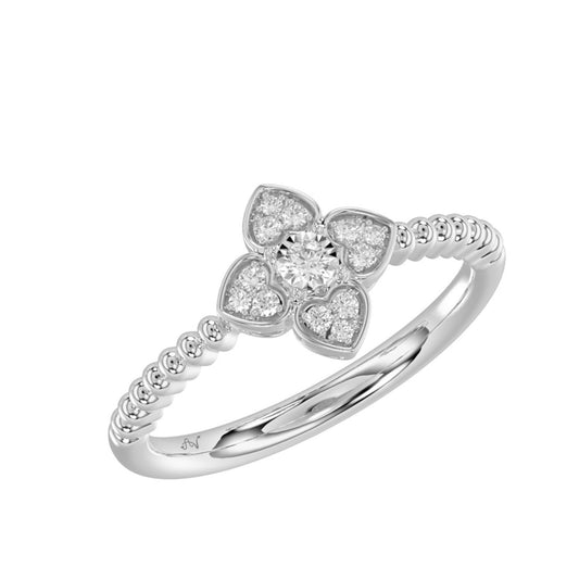 Sterling Silver 0.10Ct Round Diamond Flower-Shaped Ring Stylish Ladies Engagement & Fashion Ring