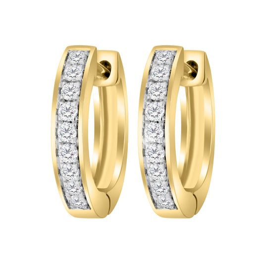 LADIES HOOP EARRINGS 0.15CT ROUND DIAMOND 10K YELLOW GOLD