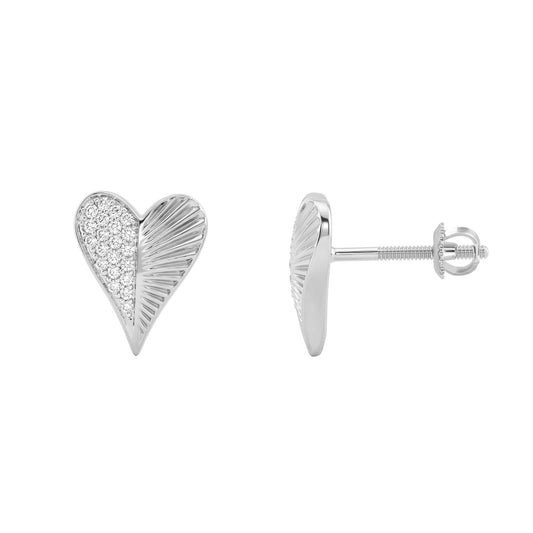 Sterling Silver Heart Shaped Diamond Stud Earrings For Women 0.13 Ct Round Cut Elegant Ladies Earrings