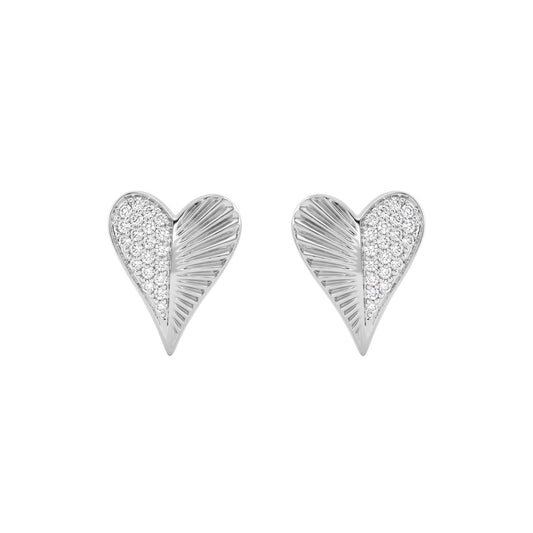 Sterling Silver Heart Shaped Diamond Stud Earrings For Women 0.13 Ct Round Cut Elegant Ladies Earrings