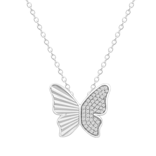 0.16CT Round Diamond Butterfly Necklace For Women In Sterling Silver Fashion Jewelry