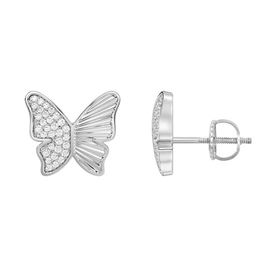 Sterling Silver Round Diamond Butterfly Stud Earrings For Women 0.16 Ct Round Cut Elegant Ladies Earrings