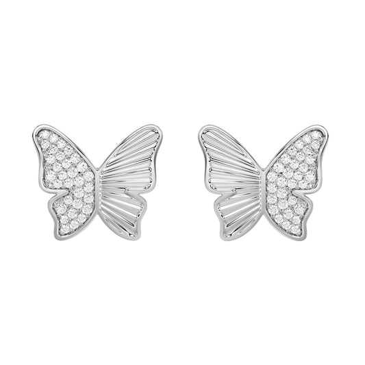 Sterling Silver Round Diamond Butterfly Stud Earrings For Women 0.16 Ct Round Cut Elegant Ladies Earrings