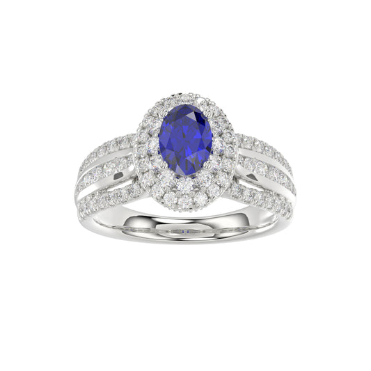 LADIES RING 1.65CT ROUND/BLUE SAPPHIRE OVAL DIAMOND 14K WHITE GOLD (CENTER STONE 0.94CT BLUE SAPPHIRE OVAL DIAMOND)