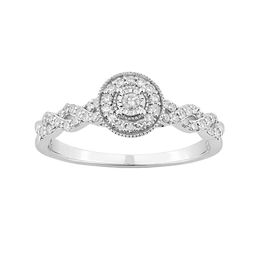 Sterling Silver Ladies 0.25CT Round Diamond Halo Ring Elegant Fashion Engagement Jewelry
