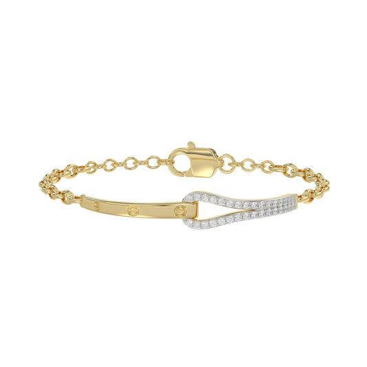 Stylish 10K Yellow Gold Diamond Bangle For Women With Sparkling 0.33 Ct Round Diamonds. A Modern And Elegant Fine Jewelry