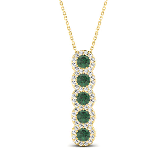 LADIES PENDANT WITH CHAIN 1.80CT ROUND/GREEN EMERALD ROUND DIAMOND 14K YELLOW GOLD