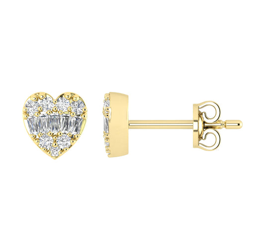 LADIES EARRINGS 0.25CT ROUND/BAGUETTE DIAMOND 14K YELLOW GOLD