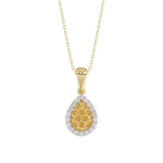 Elegant 10K Yellow Gold Ladies Teardrop Nugget Pendant Featuring A Cluster Of 0.20 Ct Round Diamonds. Includes Chain