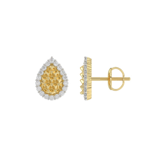 10K Yellow Gold 0.20Ct Ladies Halo Earrings With Nugget Design And Round Diamond Sparkle. A Modern Fine Jewelry Piece Ideal For Gifting Or Daily Wear.