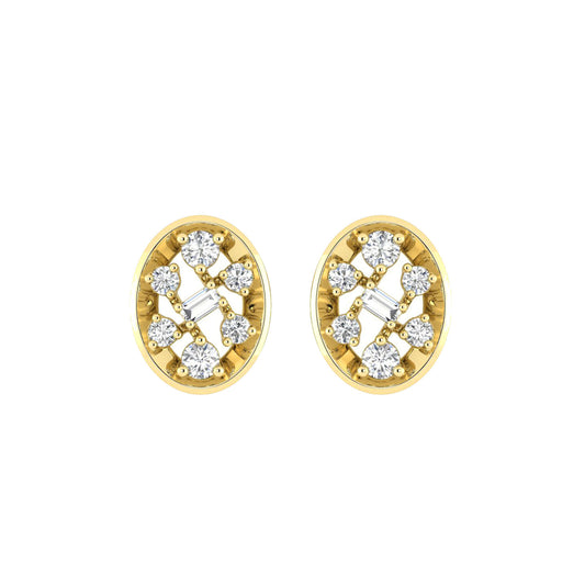 LADIES EARRINGS 0.20CT ROUND/BAGUETTE DIAMOND 10K YELLOW GOLD