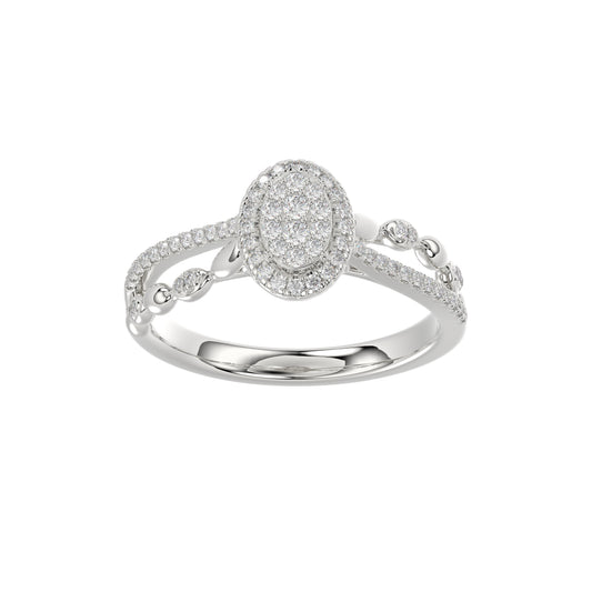 Adies 0.25Ct Round Diamond Sterling Silver White Promise Ring � Halo Oval Design With Split Shank, Elegant Women�S Jewelry