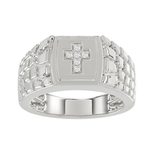 �Elegant Men�S Fashion Ring 0.10Ct Round Diamond Sterling Silver White Luxury Statement Jewelry For Men
