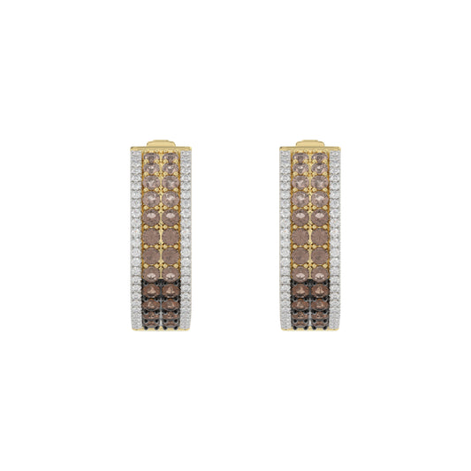 LADIES HOOPS EARRING 1.50CT ROUND/ROUND DARK BROWN DIAMOND 14K YELLOW GOLD