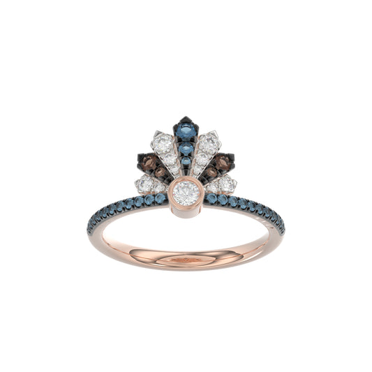 LADIES RING 0.50CT ROUND/ROUND BLUE/DARK BROWN DIAMOND 14K ROSE GOLD