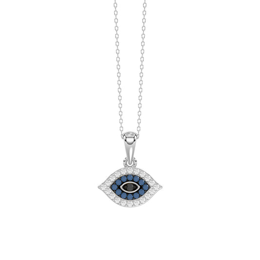 Sterling Silver Ladies 0.10CT Round, Blue & Black Diamond Pendant With Chain Fashion Jewelry Pendant