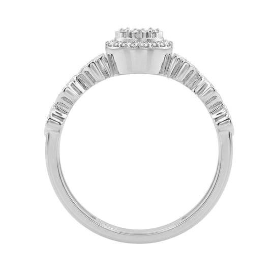 Ladies Sterling Silver 0.13Ct Round Diamond Halo Ring Classic Ladies Diamond Jewelry Ring