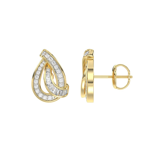 LADIES EARRING 0.20CT ROUND/BAGUETTE DIAMOND 10K YELLOW GOLD