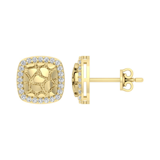 �Ladies Nugget Halo Fashion Earrings 0.25Ct Round Diamond 10K Yellow Gold � Fashionable Women�S Jewelry Gift