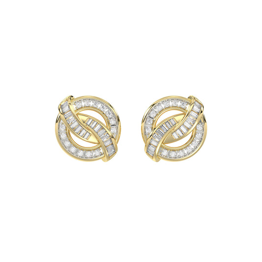 LADIES EARRING 0.20CT ROUND/BAGUETTE DIAMOND 10K YELLOW GOLD