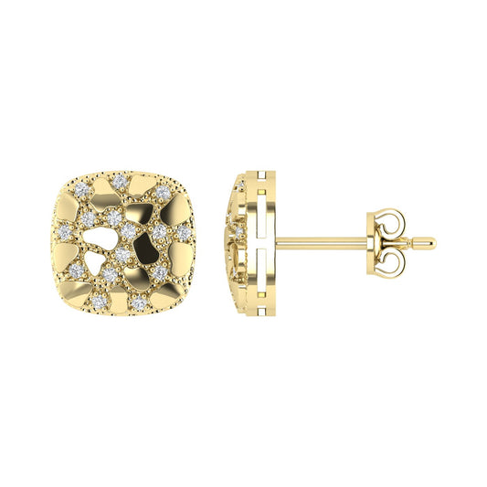 “Ladies Nugget-Fashion Earrings 0.15Ct Round Diamond 10K Yellow Gold – Elegant Women’S Fashion Jewelry Gift