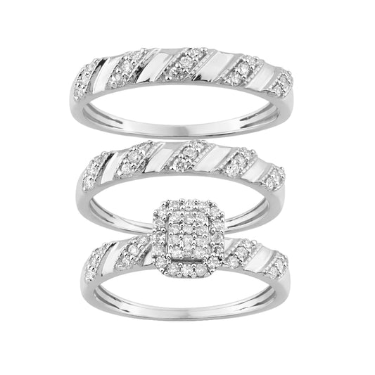 Sterling Silver Ladies 0.50CT Round Diamond Trio Bridal Ring Set Elegant Engagement & Wedding Jewelry