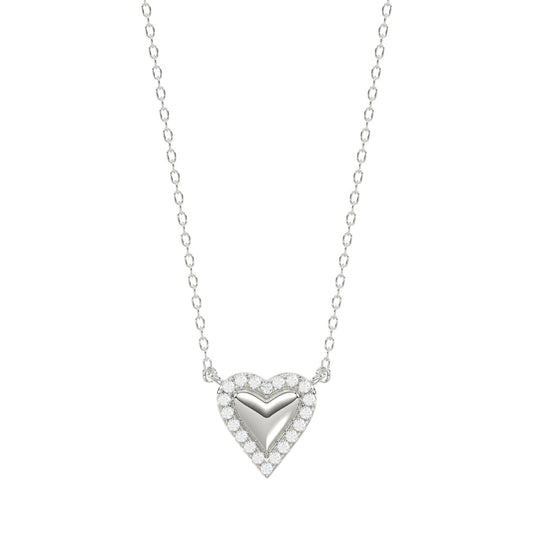 Round Diamond Heart Necklace, 0.10Ct Sterling Silver Love Necklace, Minimal Heart Charm Pendant For Your Loved One, Girlfriend Gift