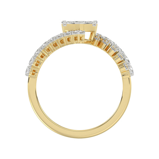 LADIES RING 0.65CT ROUND/BAGUETTE DIAMOND 14K YELLOW GOLD