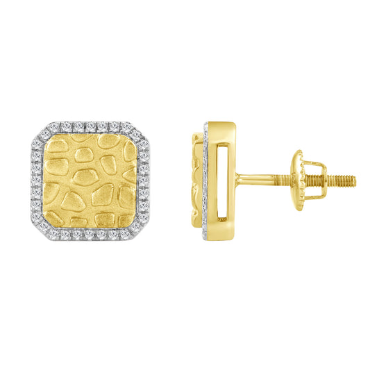 10K Yellow Gold 0.16CT Round Diamond Nugget Square Halo Stud Earrings Women�S Diamond Fashion Earrings