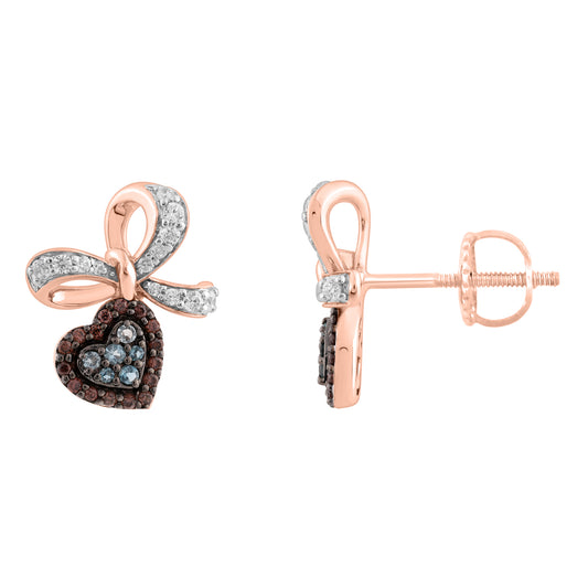 Elegant 0.50Ct Blue & Dark Brown Round Diamond Heart Shape Fashion Earring For Women In Rose Gold