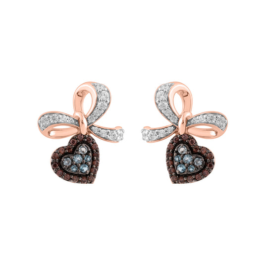 Elegant 0.50Ct Blue & Dark Brown Round Diamond Heart Shape Fashion Earring For Women In Rose Gold