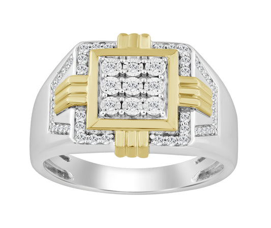Sterling Silver Men'S 0.25CT Round Diamond Fashion Engagement Ring Elegant Wedding Jewelry