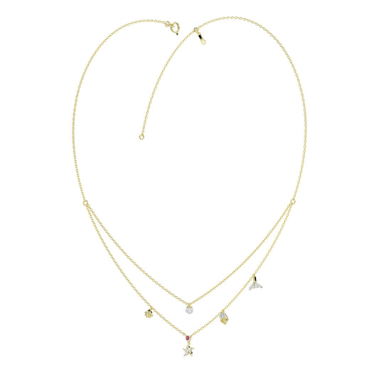 LADIES NECKLACE 0.16CT ROUND/PEARL DIAMOND 14K YELLOW GOLD