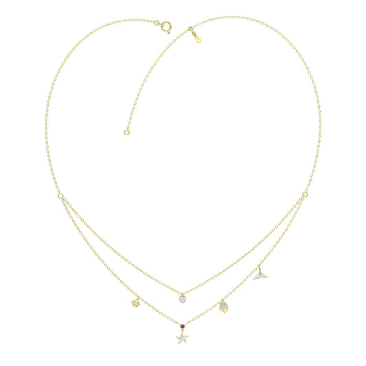 LADIES NECKLACE 0.16CT ROUND/PEARL DIAMOND 14K YELLOW GOLD