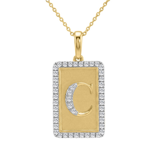 Elegant Ladies 0.20Ct Round Diamond “C Alphabet Fashion Pendant With Chain – 10K Yellow Gold