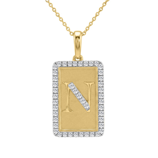 Elegant Ladies 0.20Ct Round Diamond �N Alphabet Fashion Pendant With Chain � 10K Yellow Gold