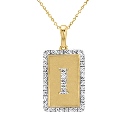 10K Yellow Gold letter 'I' Fashion Pendant With Chain - 0.20 CT Round Diamond Ladies Jewelry Gift