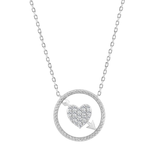 10K WHITE GOLD LADIES HEART AND ARROW PENDANT 0.15CT ROUND NATURAL DIAMOND, WITH CHAIN