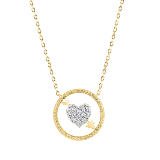10K YELLOW GOLD LADIES HEART AND ARROW PENDANT 0.15CT ROUND NATURAL DIAMOND, WITH CHAIN