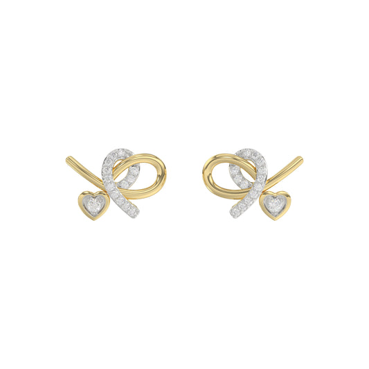 Elegant 10K Yellow Gold Ladies Earrings Featuring A Clustered Heart Design With Twisted Detailing And 0.10 Ct Round Diamonds. Romantic Fine Jewelry Fo
