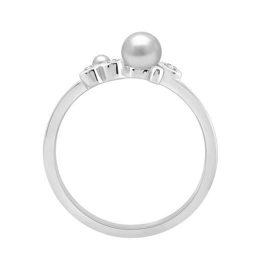 Sterling Silver 0.10Ct Round Diamond & White Pearl Cluster Ring Elegant Ladies Fashion & Engagement Ring