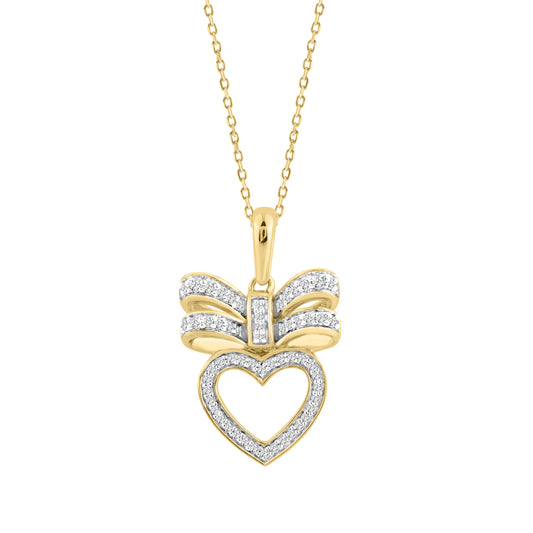 10K YELLOW GOLD LADIES FASHION PENDANT INCLUDES WITH CHAIN 0.15CT ROUND NATURAL DIAMOND