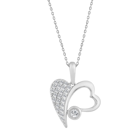 10K WHITE GOLD FASHION HEART PENDANT 0.25CT ROUND DIAMOND LADIES PENDANT WITH CHAIN