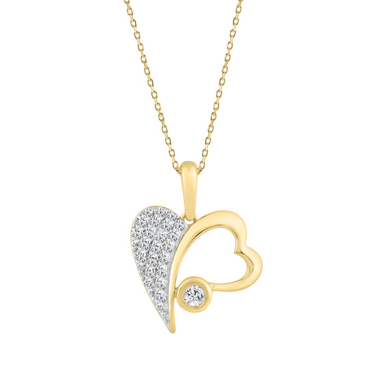10K YELLOW GOLD FASHION HEART PENDANT 0.25CT ROUND DIAMOND LADIES PENDANT WITH CHAIN