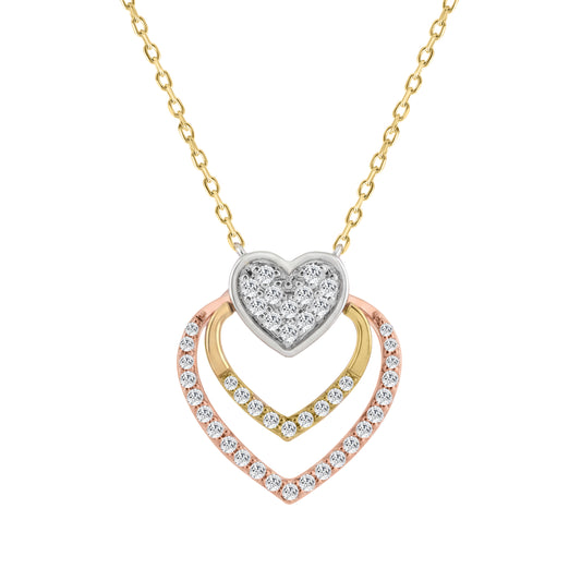 10K WHITE/YELLOW/ROSE GOLD LADIES FASHION HEART SHAPE PENDANT INCLUDES WITH CHAIN 0.25CT ROUND NATURAL DIAMOND