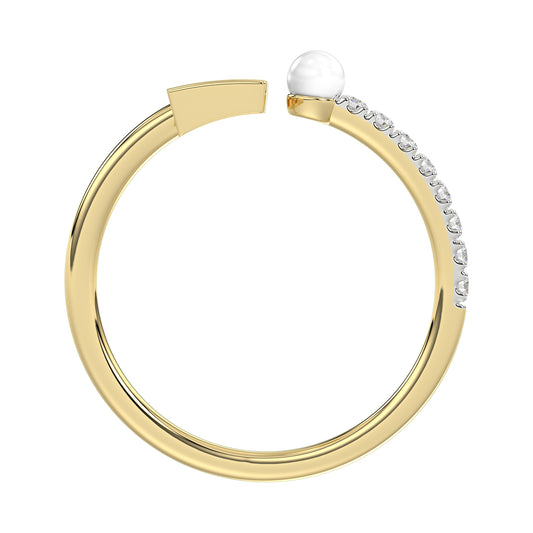 Women�S 10K Yellow Gold Letter �E� Diamond & Pearl Ring 0.10Ct Round Diamond Fine Jewelry