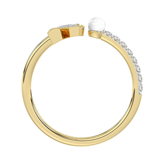 Women�S 10K Yellow Gold Letter �N� Diamond & Pearl Ring 0.10Ct Round Diamond Fine Jewelry