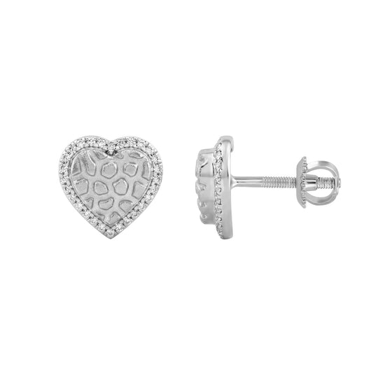 0.10 Ct Round Diamond Heart Stud Earrings For Women Yellow Gold Finish Halo Nugget Domed Design Jewelry Gift