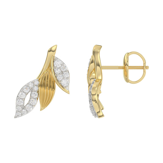 Elegant 10K Yellow Gold Petal Swag Stud Earrings From Emori Featuring 0.25 Ct Round Diamonds. A Sparkling And Feminine Fine Jewelry Design For Women.