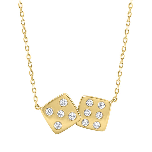 Classic 10K Yellow Gold Diamond Necklace For Ladies 0.16Ct Round Cut Diamonds